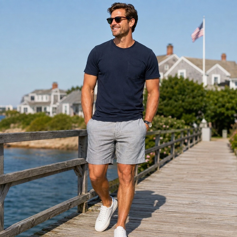 J.Crew Club Short Mens 33 Navy White Houndstooth Micro Check Cotton Shorts 9in